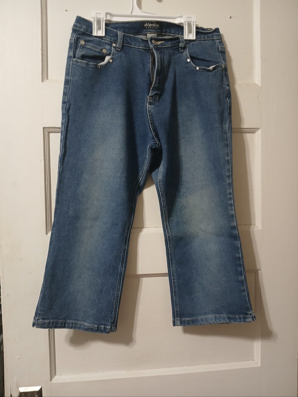 Womens Blue Straight-Leg  Capri Jeans